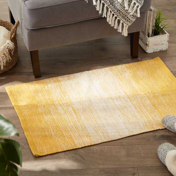 Latitude Run® Machine Woven / Power Loomed Cotton Honey Gold/White Rug
